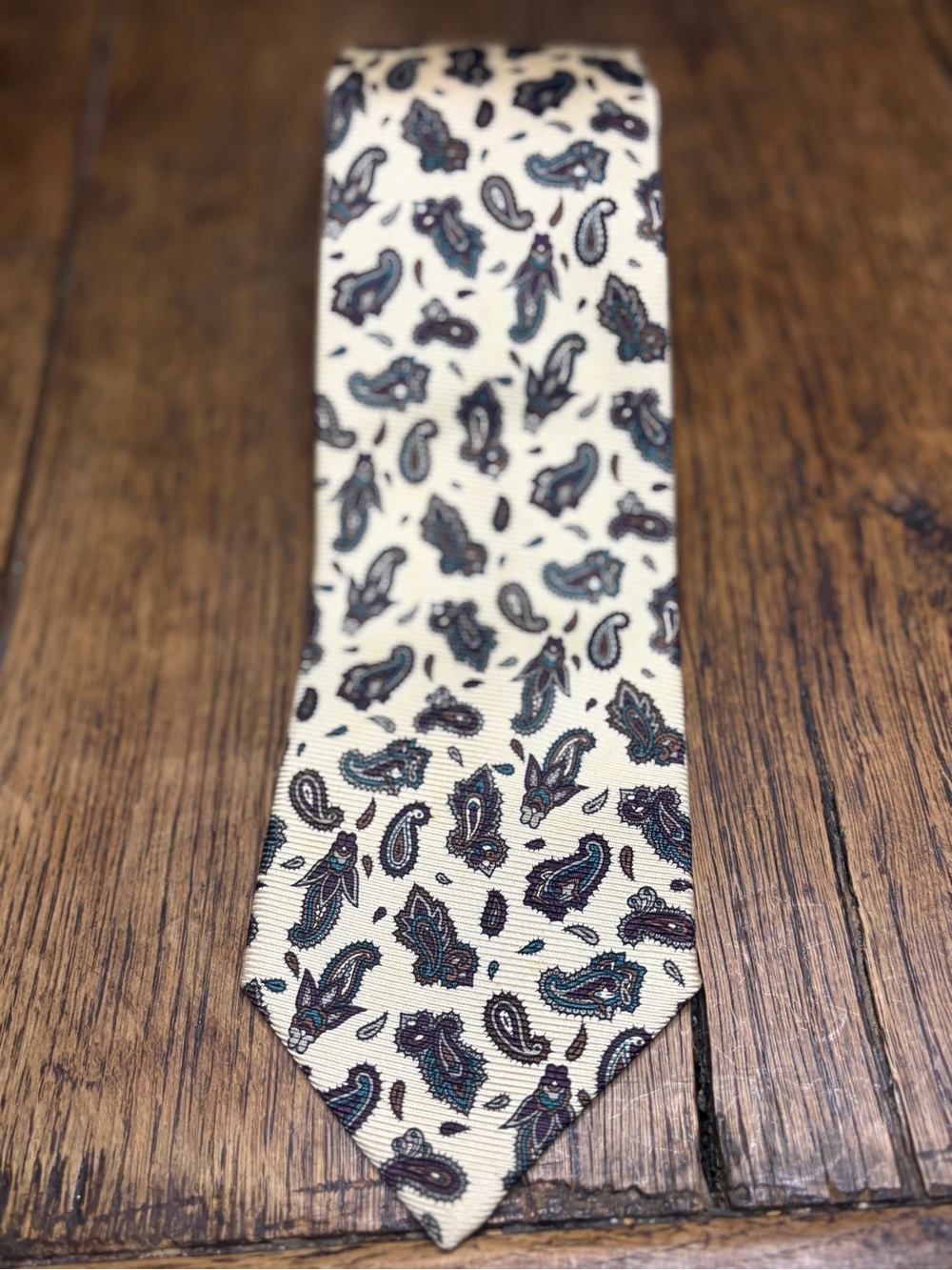 Vintage 90s Joseph Abboud Italian Silk Paisley Tie Cream Black Multi